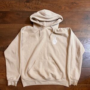 Beige Graphic Skeleton Peace Sign Hoodie